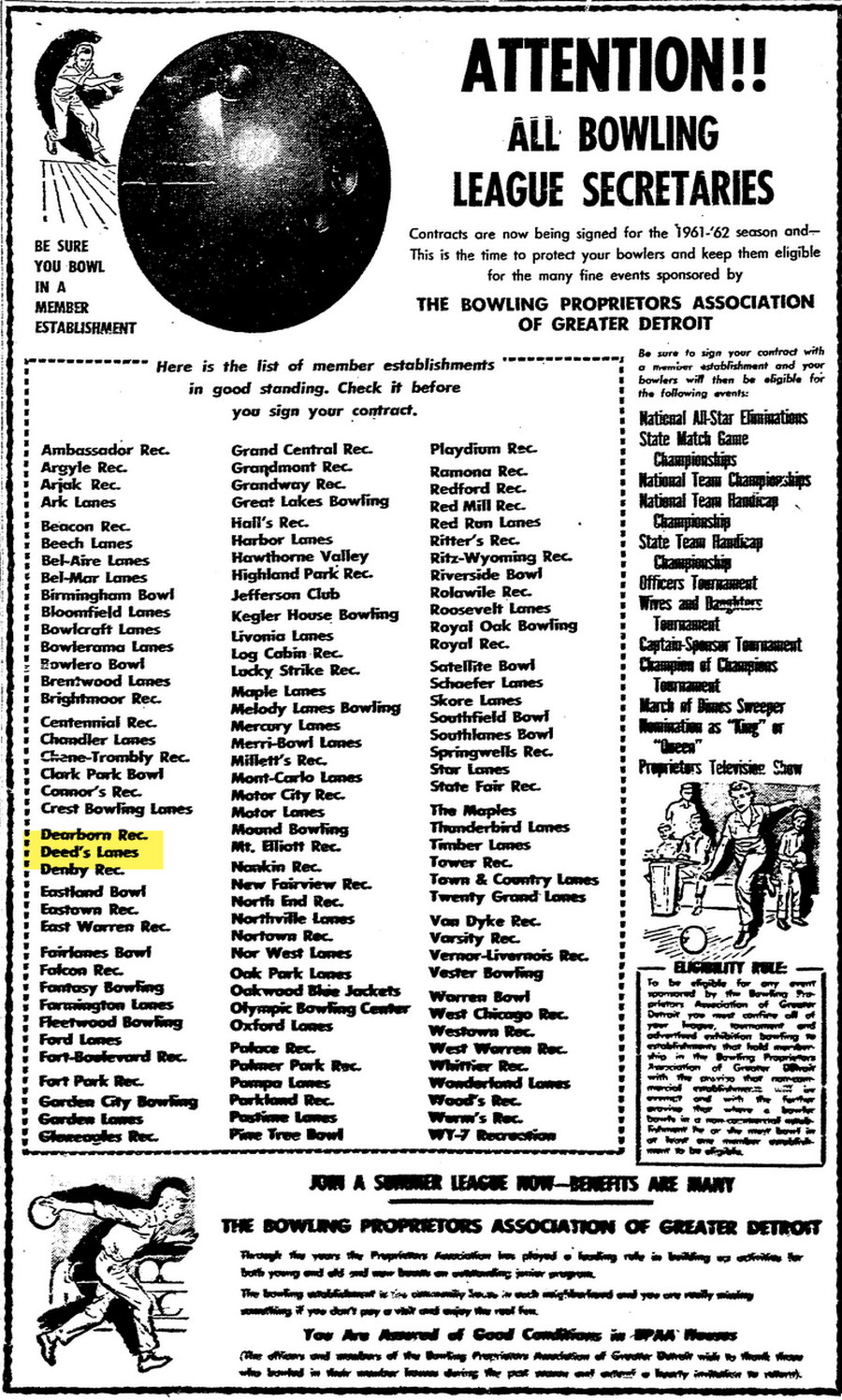 Deeds Lanes - April 1961 Guide (newer photo)